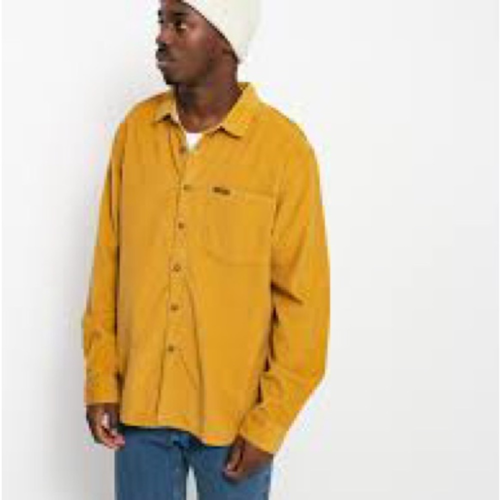 Billabong Wrangler Corduroy Shirt Long Sleeve Button Up Mustard Yellow Mens Sz S